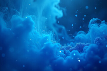 Fantastic blue smoke background. Magic blue smoke with glitter and small particles of twinkling stars. Fog with luminous particles. blue vapor with stardust