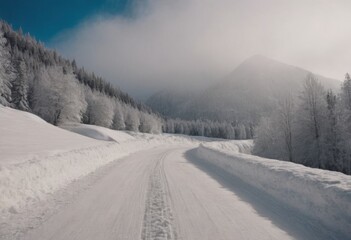 Winter road in the mountains.