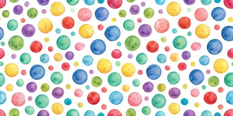 Watercolor Abstract Circle Pattern, White Background, Colorful Circles, Seamless, Vector Illustration, Polka Dot, Art