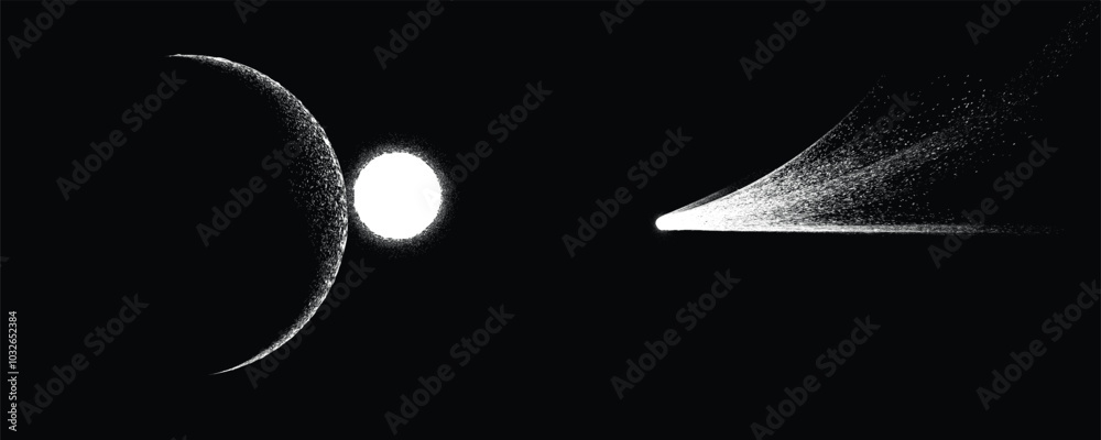 Wall mural star and comet tail in outer space. futuristic landscape, with noise texture . space landscape with 