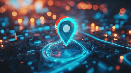Blue location symbol pin icon sign or navigation locator map travel gps direction pointer and marker place position point design element on route graphic road mark destination background. 3D render.
