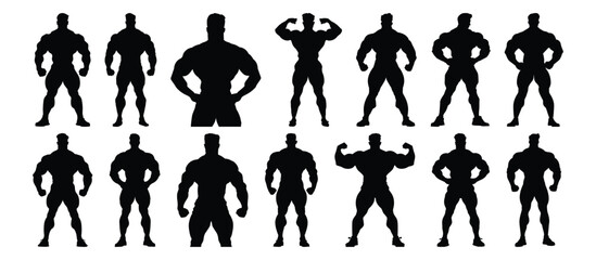 Fitness silhouettes set, gym pack of vector silhouette design, isolated background