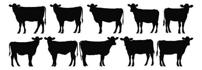 Cow silhouettes set, animal pack of vector silhouette design, isolated background
