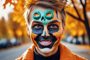 A man's face in an autumn setting.