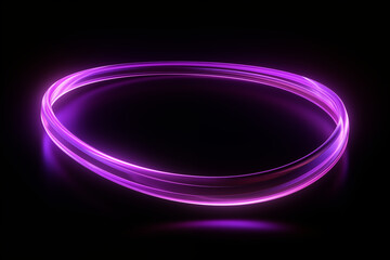 A close up of single arc shape made from purple neon glow light isolated on dark background