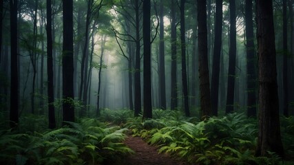 Obraz premium Mysterious tropical rainforest glows with lush greenery