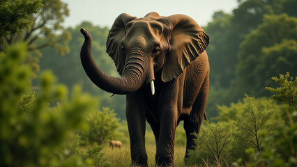 Fototapeta premium A Majestic View of an Elephant Trunk in a Peaceful Natural Setting Full of Wonders