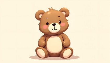 Naklejka premium Cute cartoon teddy bear character sitting on a light background for children's decor and design