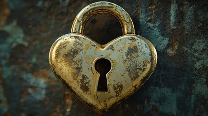 Vintage Golden Heart-Shaped Padlock with Rustic Patina