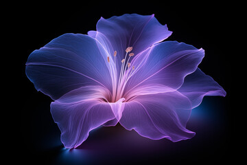 Daffodil flower petal made from purple neon glow light isolated on dark background