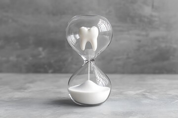 Hourglass with tooth inside representing dental care