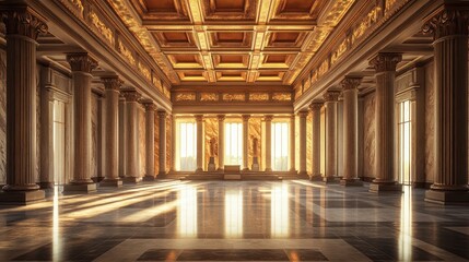 Naklejka premium Senate chamber with tall pillars and high ceilings soft light warming the room