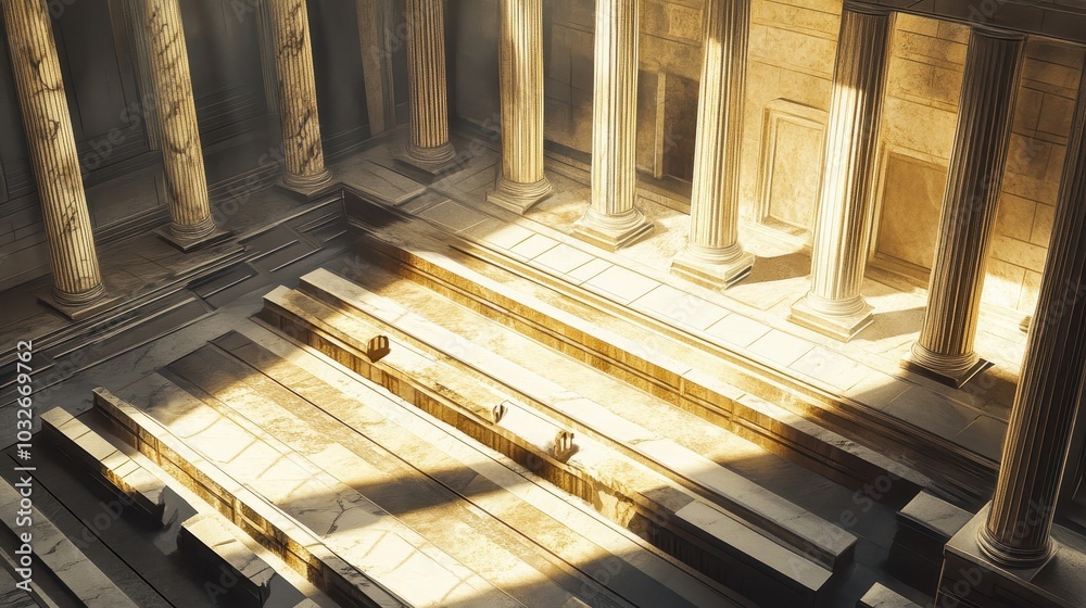 Wall mural Elevated view of Senate chamber marble benches and stone pillars in natural light