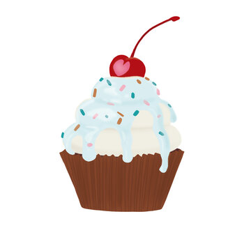 Cupcake, bolo, doce, cereja, sobremesa, alimento, doceria, caf&eacute;, granulado, festa, comemora&ccedil;&atilde;o, anivers&aacute;rio, alegria, afeto, amor, chocolate, ilustra&ccedil;&atilde;o, arte, isolado