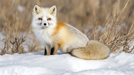 A red fox in a snowy landscape.