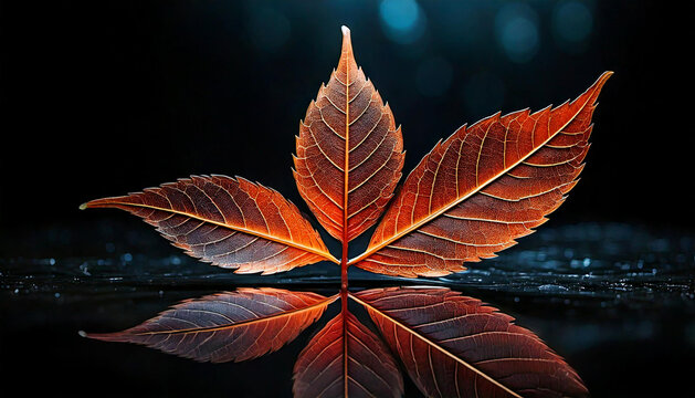 Esche blatt mit dunklem hintergrund schwarz pflanzen baumarten blatt herbst isoliert schwarz dunkel hintergrund spiegelung effekt