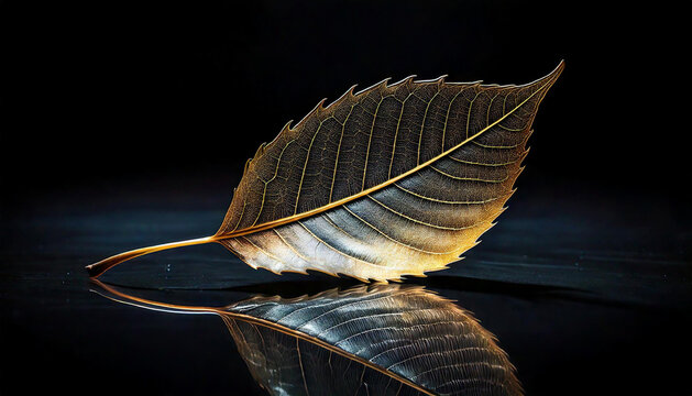 birke blatt pflanzen baumarten blatt herbst isoliert schwarz dunkel hintergrund spiegelung effekt hintergrund