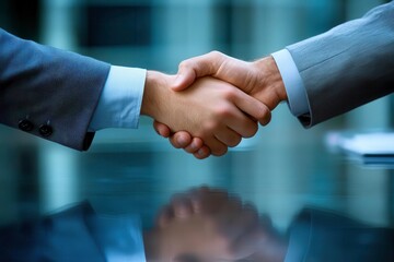 Professional handshake symbolizing partnership and agreement in the corporate world.