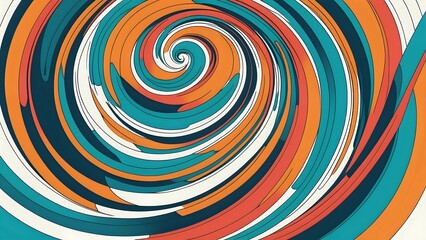 Abstract swirl pattern with orange, teal, white and black colors.