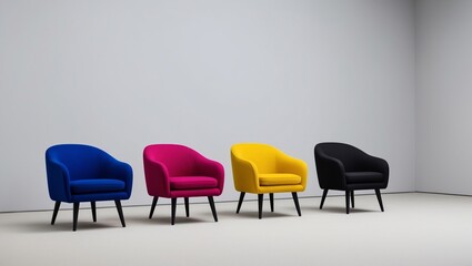Vibrant modern armchairs in minimalist layout