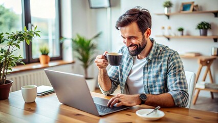 Fototapeta premium A remote worker’s morning routine coffee, planning, and setting goals