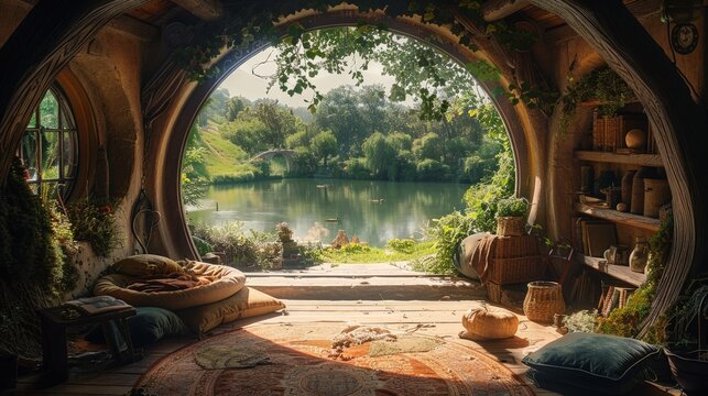 lord of the rings shire, looking out from the interior on a sunny day