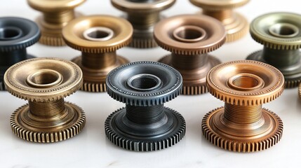 Obraz premium Assorted decorative knobs in various metallic finishes.