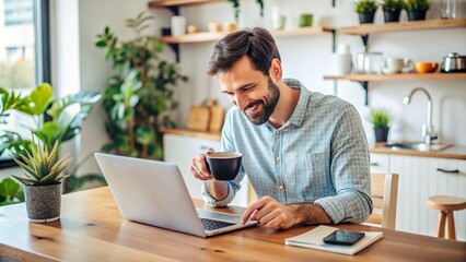 A remote worker’s morning routine coffee, planning, and setting goals