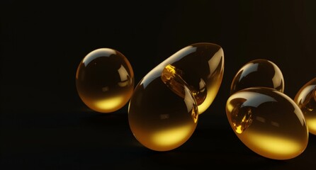 A few translucent Mustard line segment shapes on a black background, smooth and realistic, high-quality 3D render.