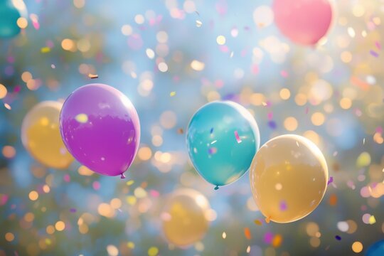 colorful balloons in various sizes floating against a blurred background, creating an atmosphere suitable for celebration or special events Generative AI