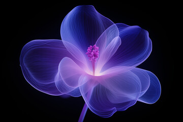 Obraz premium A close up of single Lavender flower petal made from purple neon glow light isolated on dark background