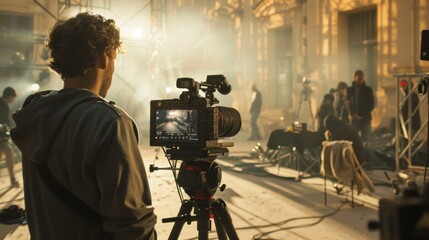 Filmmaker Directing Scene on Movie Set for Creative Video Production Project