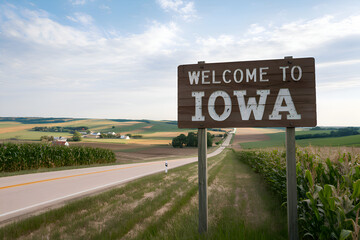 Welcome to Iowa Sign, USA Travel, Midwest Roadside Tourism and Landmark	