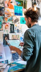 Creative Studio Design Process with Graphic Designer Sketching on Digital Tablet for Branding Project