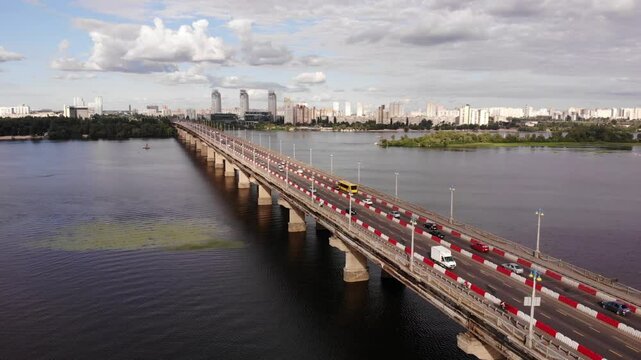 Beautiful Cityscape in Kiev near the Paton Bridge
