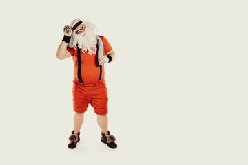 Funny Santa Claus and fitness. Retro style.