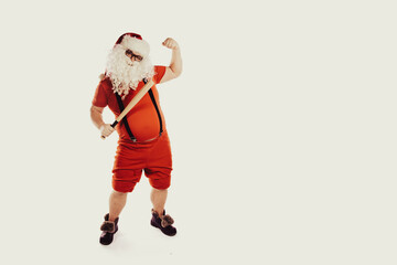 Bad Santa Claus with a baseball bat. Retro style.