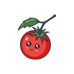 Cute Kawaii Tomato cartoon icon illustration. Food vegetable flat icon concept isolated on white background. Tomato character, mascot in Doodle style. Print for kids clothing.