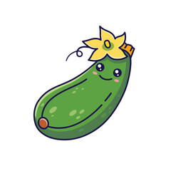 Cute Kawaii zucchini cartoon icon illustration. Food vegetable flat icon concept isolated on white background