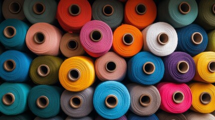 Colorful spools of yarn arranged beautifully in a vibrant display.