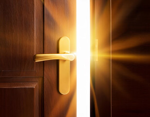 Open door is emanating bright light, symbolizing opportunity, hope, and a positive outlook on life