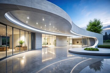 Minimalist Concrete Architecture with Open Floor Showcase in Museum Plaza