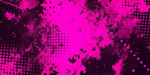 A lively abstract design featuring shades of pink with dynamic splashes, geometric patterns, and dot formations, ideal for various creative uses. AI.