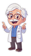 Smiling Cartoon Scientist in White Coat Pointing