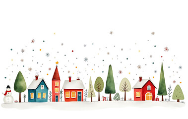 Obraz premium colorful watercolor design features christmas elements like houses trees snowmen crisp white