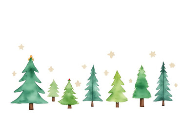 hand drawn watercolor christmas trees white background festive holiday card