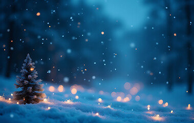 Naklejka premium snowflakes fall christmas night amidst twinkling holiday lights serene winter blue art