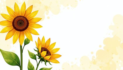 Sunflower yellow and gold bloom on white background Sunny watercolor floral design for cheerful greeting cards wedding invitations posters or banners with ample text space.