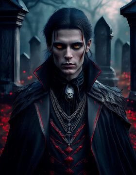 un vampiro en el interior de un cementerio	