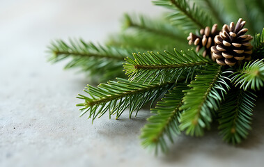 Fototapeta premium christmas decoration features simple arrangement evergreen branch harmonious colors